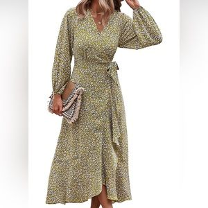 PRETTYGARDEN Women's Long Sleeve Vintage Wrap Dress Floral Print: NEW !!